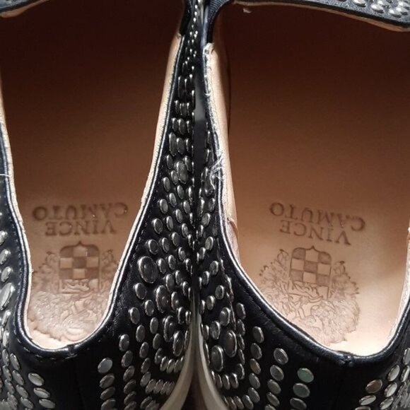 Vince Camuto Kindra Silver Studded Black Leather Slip On Loafers Size 7 - Picture 9 of 11